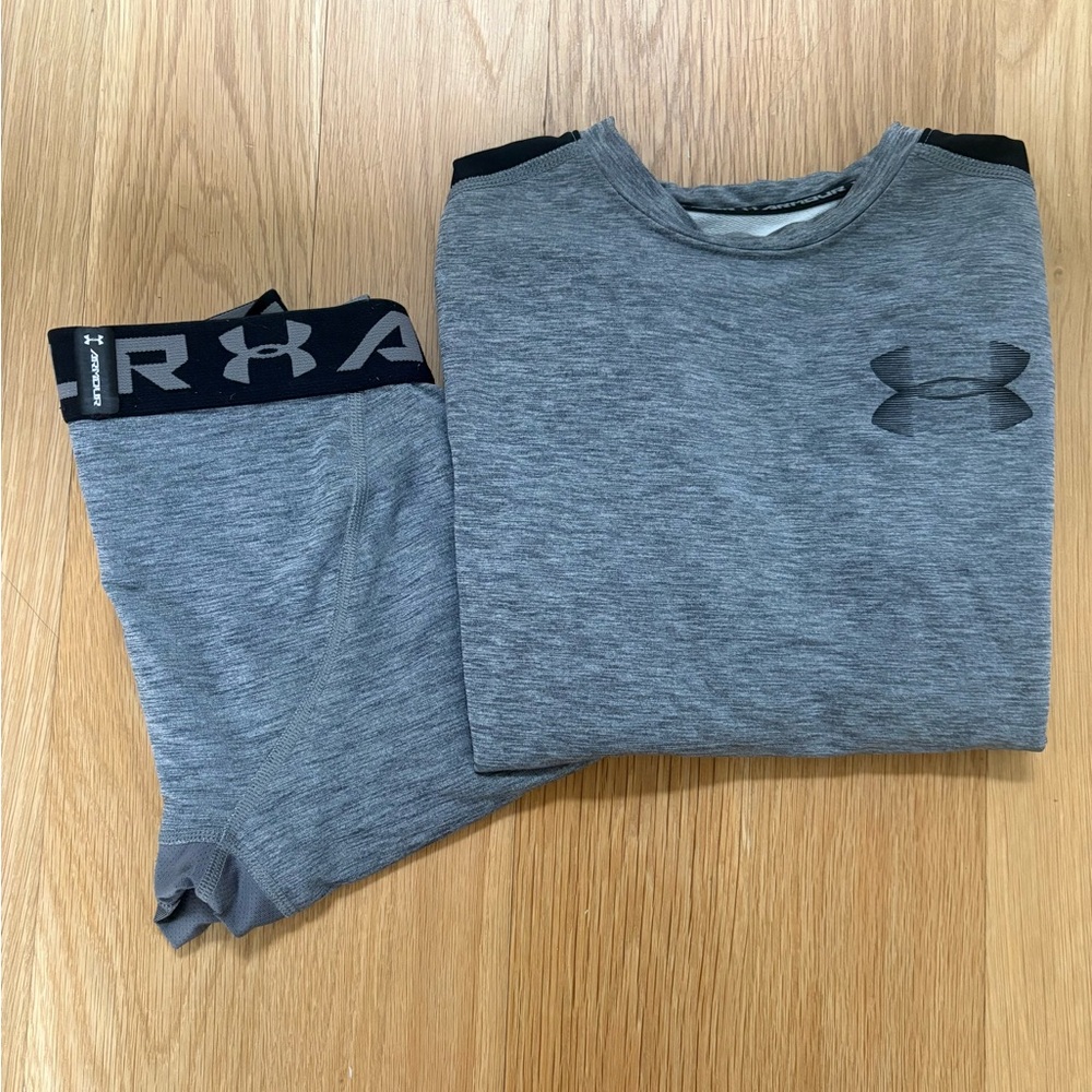 Under Armour Coldgear Gray Kids Base Layer Set - Size Small